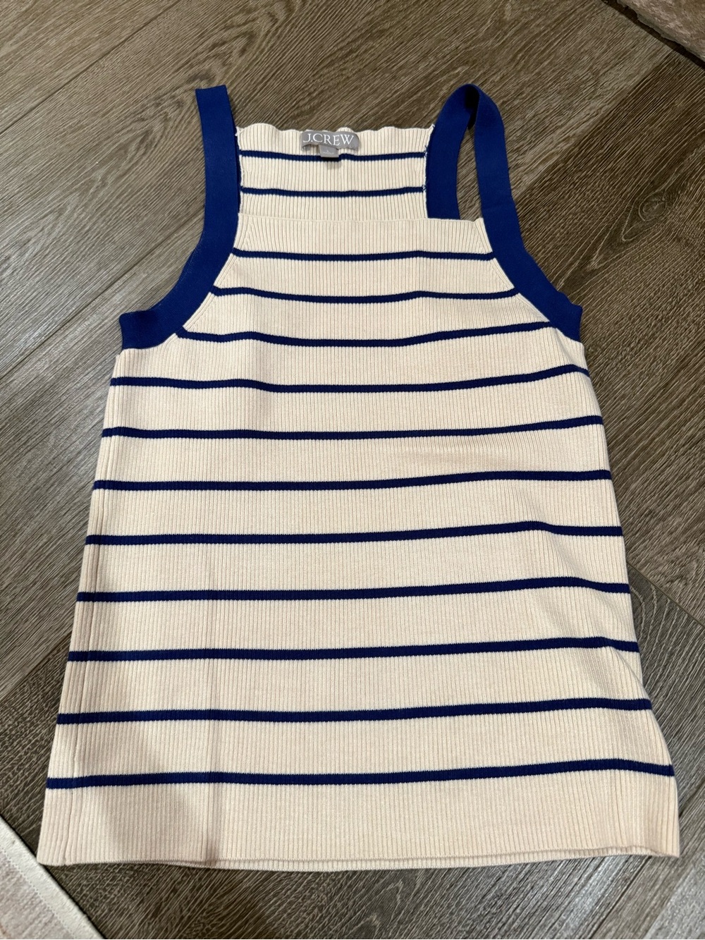 J. Crew Cream Ribbed Top with Navy Stripes